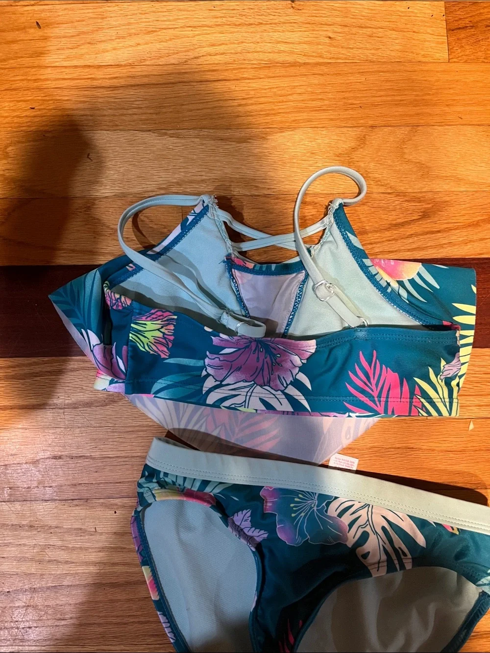 Girls Teal Tropical Floral Two-Piece Swim Set